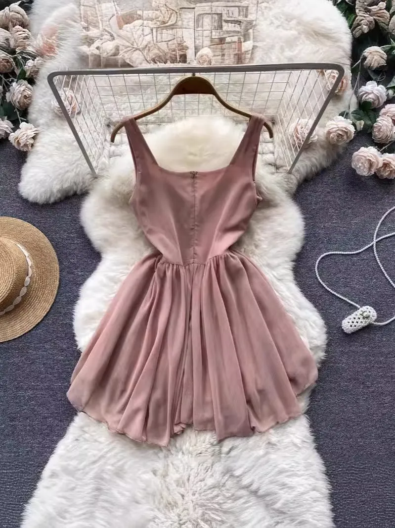 Znbbw And Spicy Girls First Love Chest Halter Skirt French Small Man With High Waist And Thin Fluffy Dress Summer - Image 6