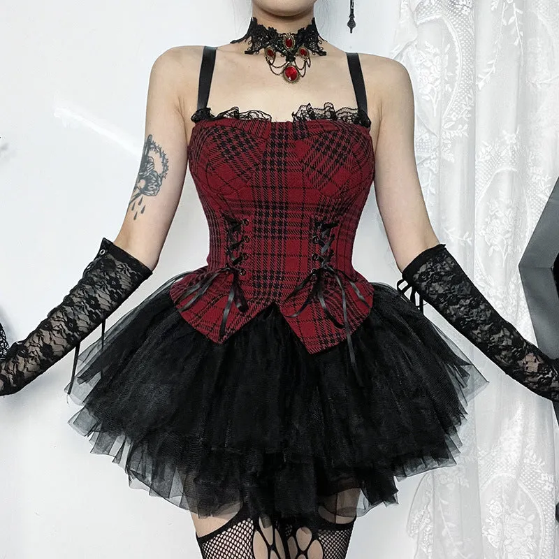 Znbbw Autumn New Sexy Hot Girl Blouse Dark Style Slim Christmas Red Plaid Vest Girl - Image 4