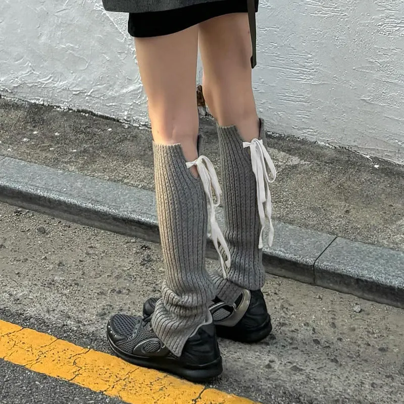 Ins Fashion Fashion Tie Girl Bowknot Knitting JK Style Solid Color Pile Socks 2024 Spring / Summer New Style - Image 5