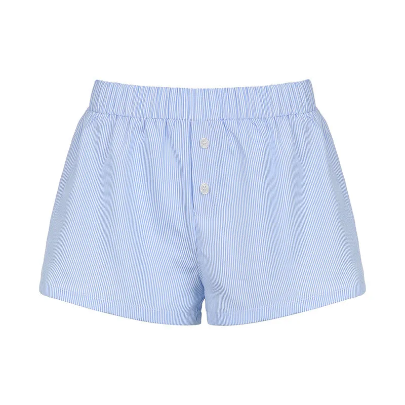 Holiday Style Simple Blue Striped Beach Shorts Loose Waist Sports Home Woven Casual Pants - Image 2
