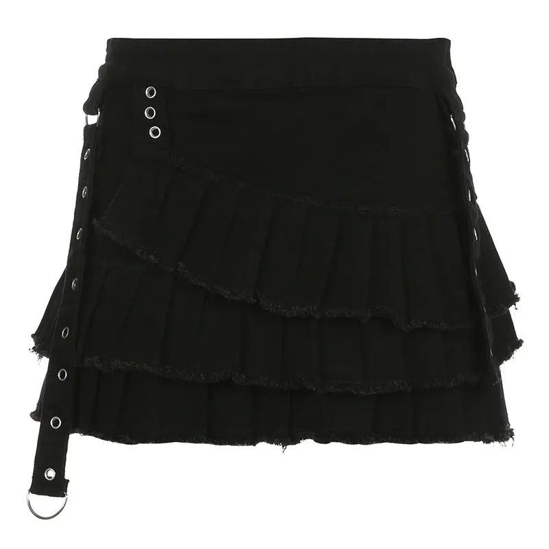 2024 Summer New Personality Street Fashion Trend Splicing Tie With Dark Wind Pleated Skirt