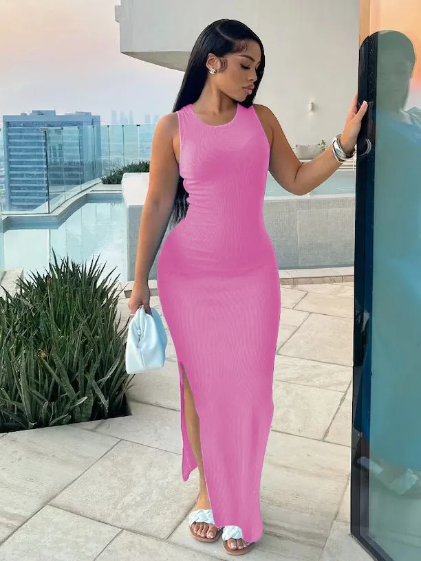 Znbbw Women's Wear Independent Station Commuter Style Long Skirt Sleeveless Round Collar High Waist Dress