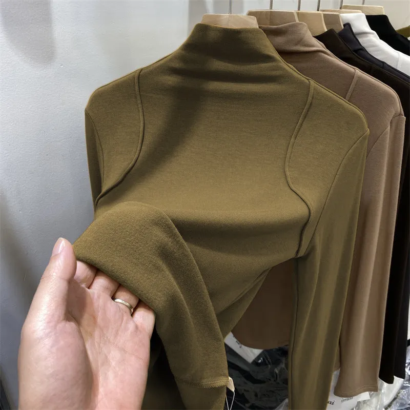 Znbbw Half-High-Necked Bottomed Shirt Lady's New Plush Long-Sleeved T-Shirt In Autumn And Winter - Image 8