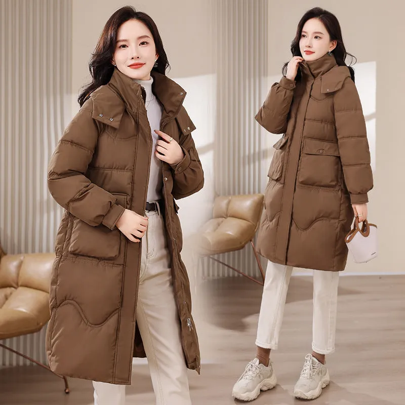 Wear Down Cotton Clothes Female Medium Long Korean Version Cotton-Padded Clothes Fat Mm280 Catties Large Size Women's Wear Thick Cotton-Padded Jacket Coat Tide