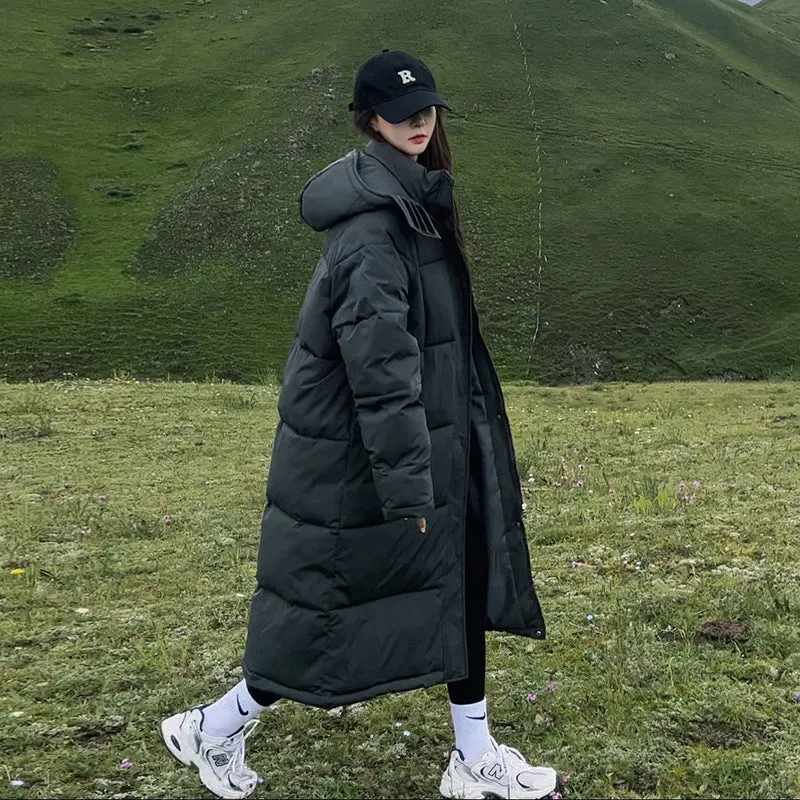 Down Cotton Clothes Female New Korean Version Loose Over The Knee Thick Warm Cotton-Padded Clothes Cotton-Padded Jacket Winter Coat Bread Clothes - Image 4