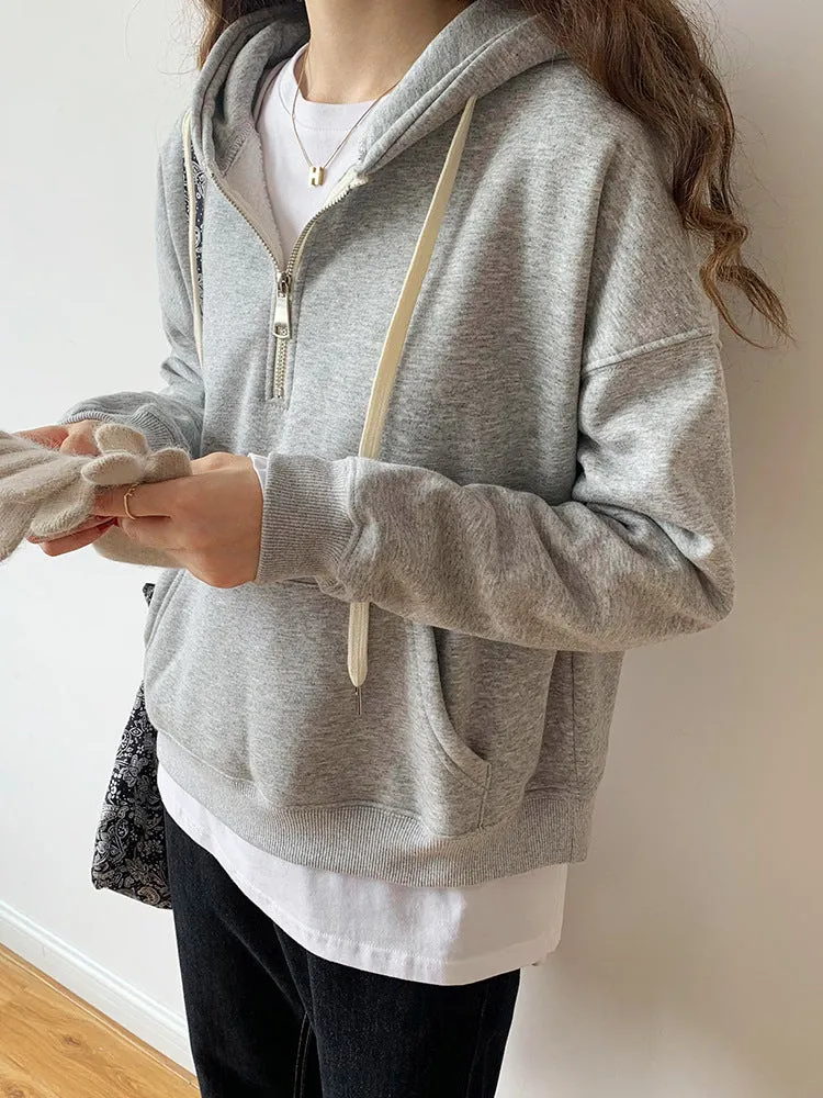 Short Style Gray Hooded Hoodie In Autumn And Winter 2025 - Image 4