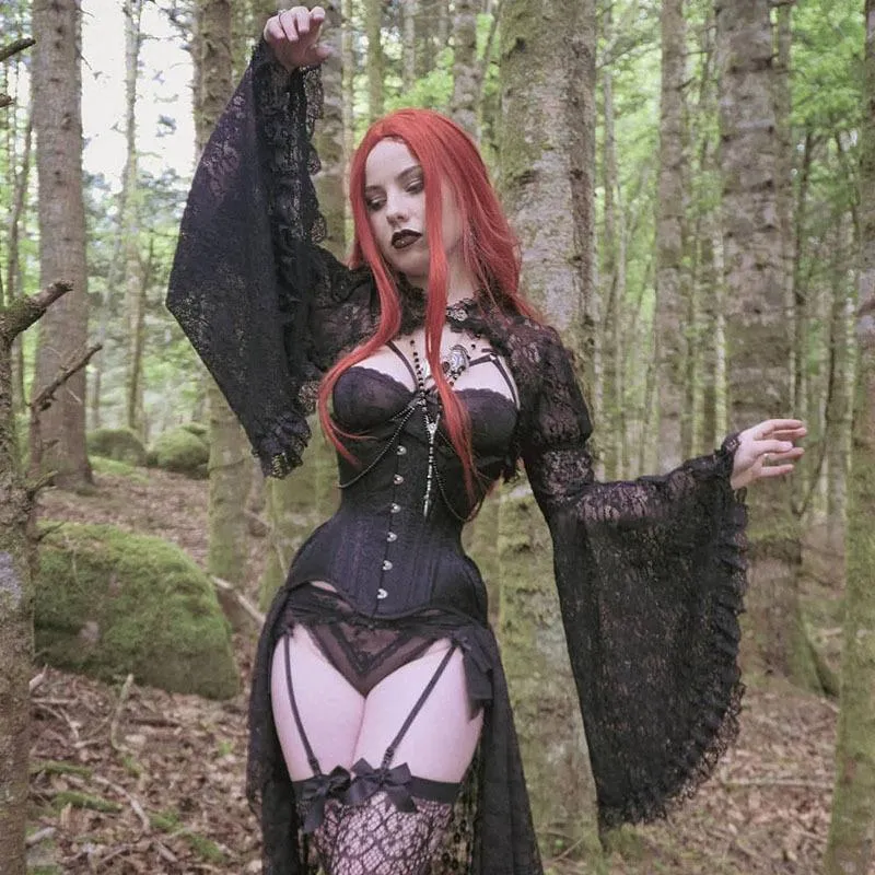 Znbbw Women's Wear Autumn And Winter New Horn Sleeve Sexy Lace Hollowed-Out Cheongsam Buckle Blouse - Image 3