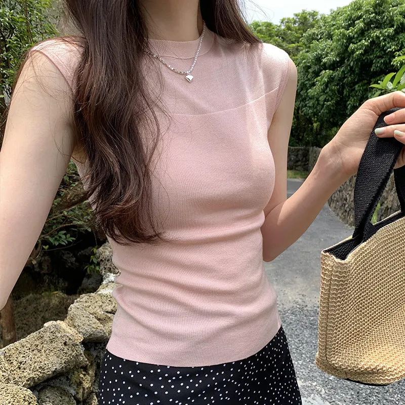 Korean Tulle Spliced Sleeveless Sweater Women's Summer 2024 New Style Slim And Gentle Blouse With Thin Temperament - Image 4