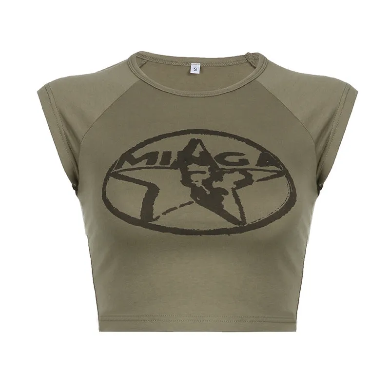 2024 Spring / Summer Women's Fashion Street Trend Hot Girl Star Printed Short-Sleeved Slim T-Shirt - Image 4