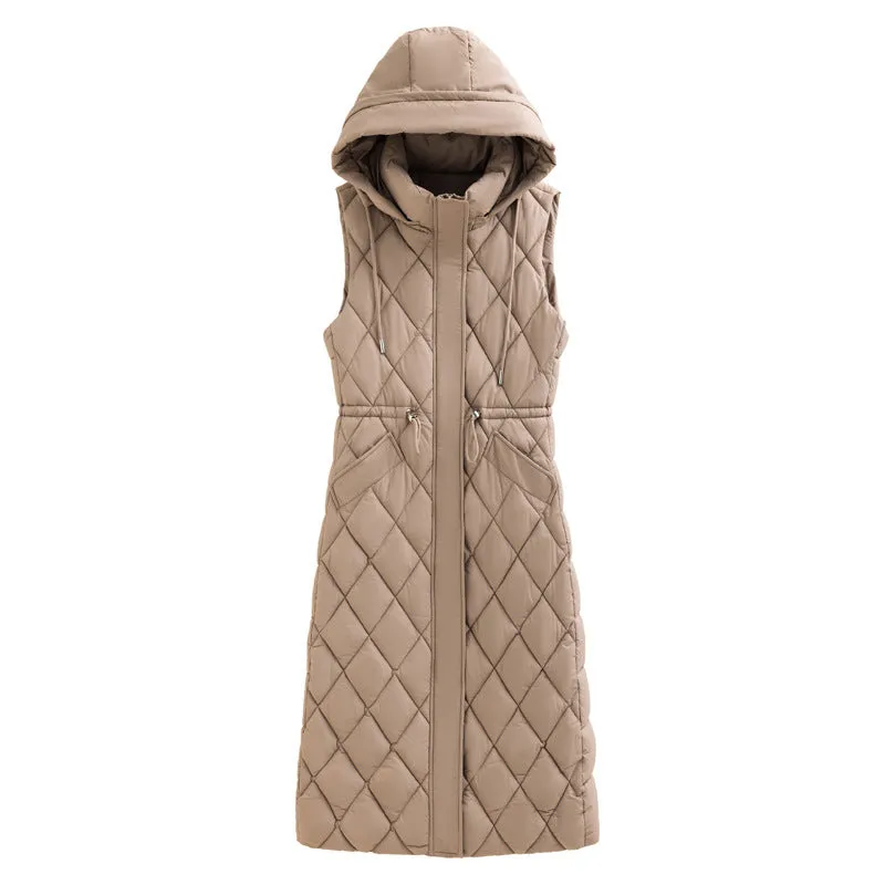 Long Down Cotton Vest Female 2024 New Winter Slim Foreign Style Over The Knee Vest Horse Clip Plus Thick Coat