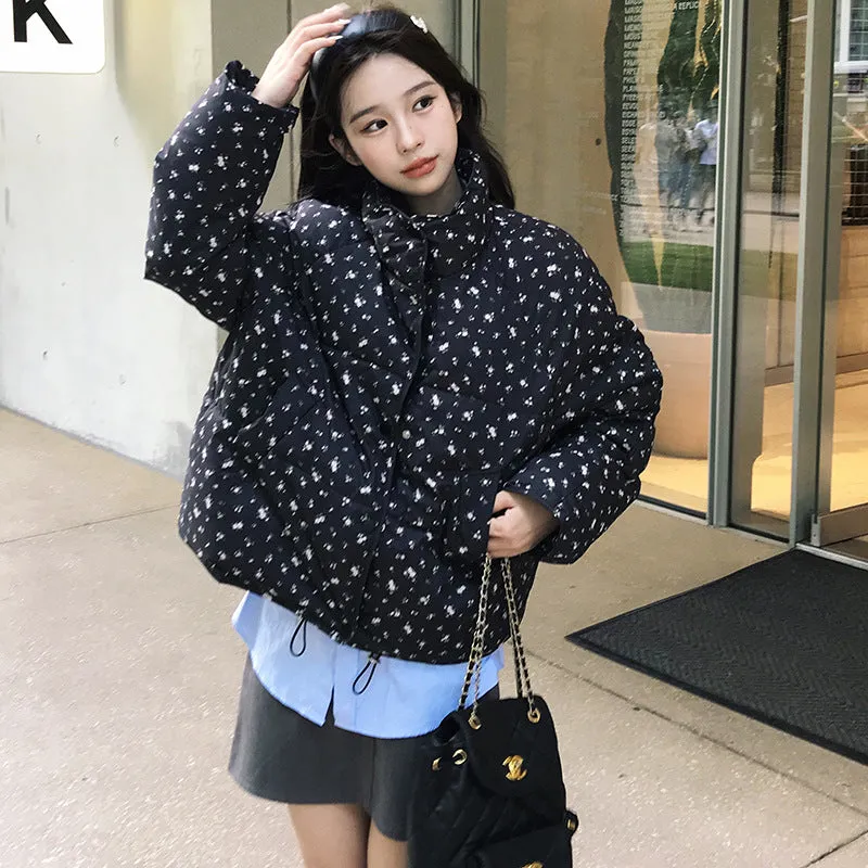 Flower Stand Collar Short Down Cotton Jacket 2024 New Small Bread Jacket Female Winter Korean Cotton-Padded Jacket - Image 5