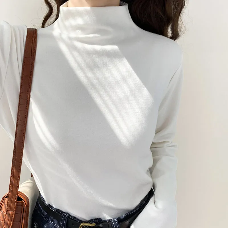 German Velvet Half-High-Necked White Bottomed Blouse In Autumn And Winter With A Standing Collar To Show A Thin And Thickened Frosted Blouse - Image 4