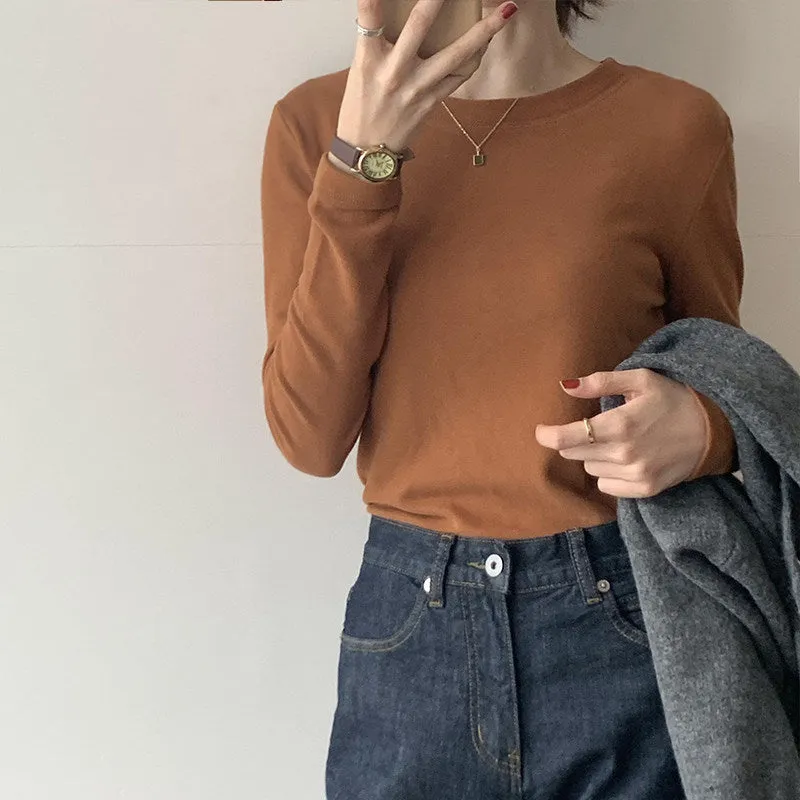 Znbbw Velvet Bottomed Blouse With Autumn And Winter Round Collar, Slim, Long-Sleeved T-Shirt, Foreign Style And Velvet Polished Blouse - Image 2