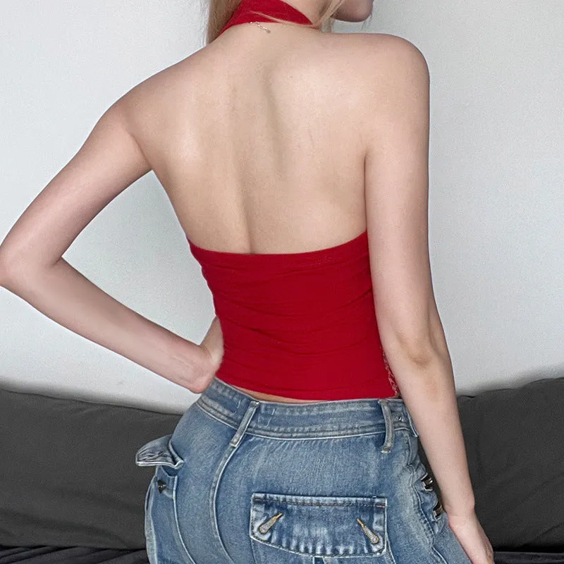 Rendered Letter Print Neck Vest 2024 Sexy Spice Girl With Tight Back And Thin Inside Wearing A Sling Top - Image 2