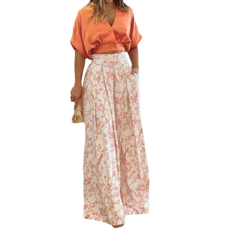 Znbbw Autumn New V-Collar Short-Sleeved Trousers Temperament Commuter Two-Piece Set - Image 3