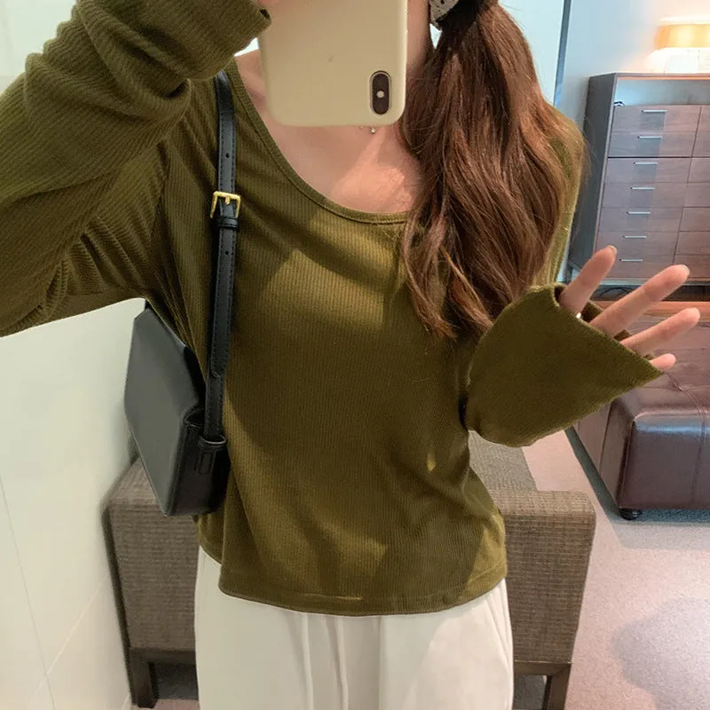 Goose Egg Collar Tencel Long-Sleeved T-Shirt Women Wear The New Soft Waxy Skin Bottoming Shirt In Spring - Image 8