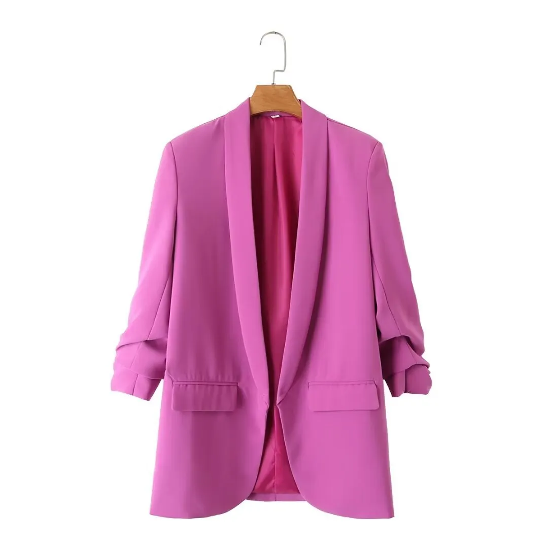 Znbbw Spring Style Pleated Sleeve Sag Urban Leisure Candy Color Women's Suit Coat