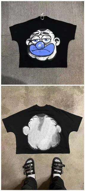 Znbbw Street Cartoon Long Printed Short-Sleeved Y2K Summer Casual Loose Couple Shirt - Image 6