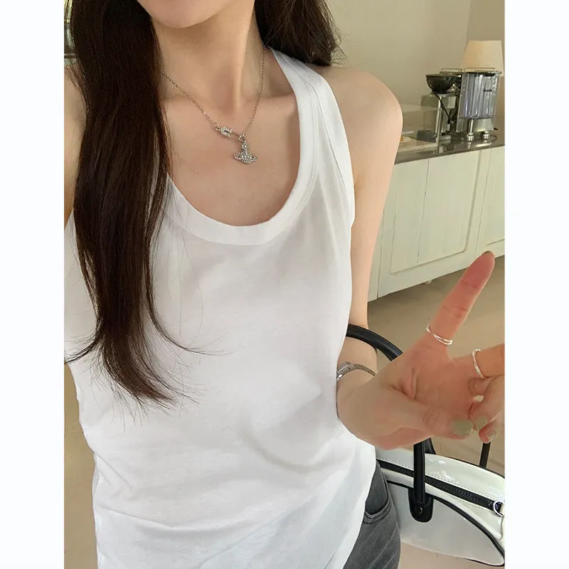 Korean Version Of Solid Color Sling Vest Women's Summer New Design Sense Slim Thin Style Outside Wear Bottom Short Jacket - Image 3