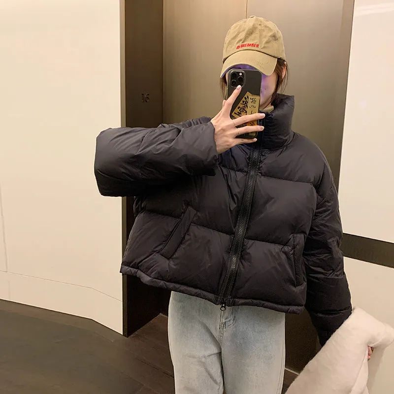 Coffee Color Turtleneck Cotton-Padded Jacket Women's Winter Korean Black Bread Suit Warm Cotton-Padded Clothes Short Cotton-Padded Jacket - Image 2