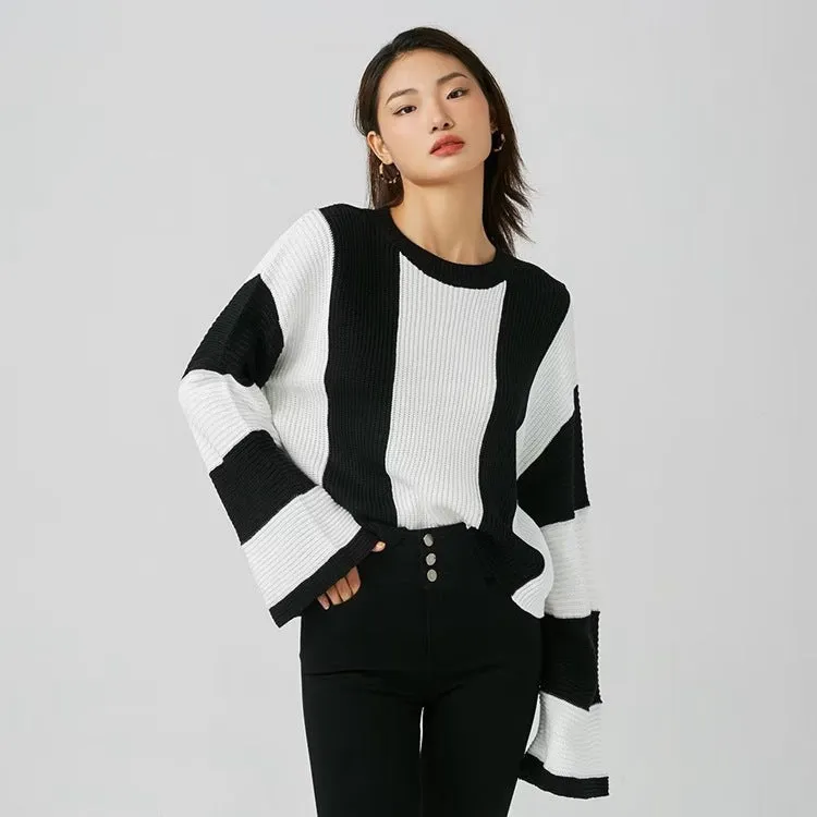 Znbbw And Winter New Women's Wear New Leisure Style Long-Sleeved Round-Neck Vertical Striped Casual Sweater - Image 8