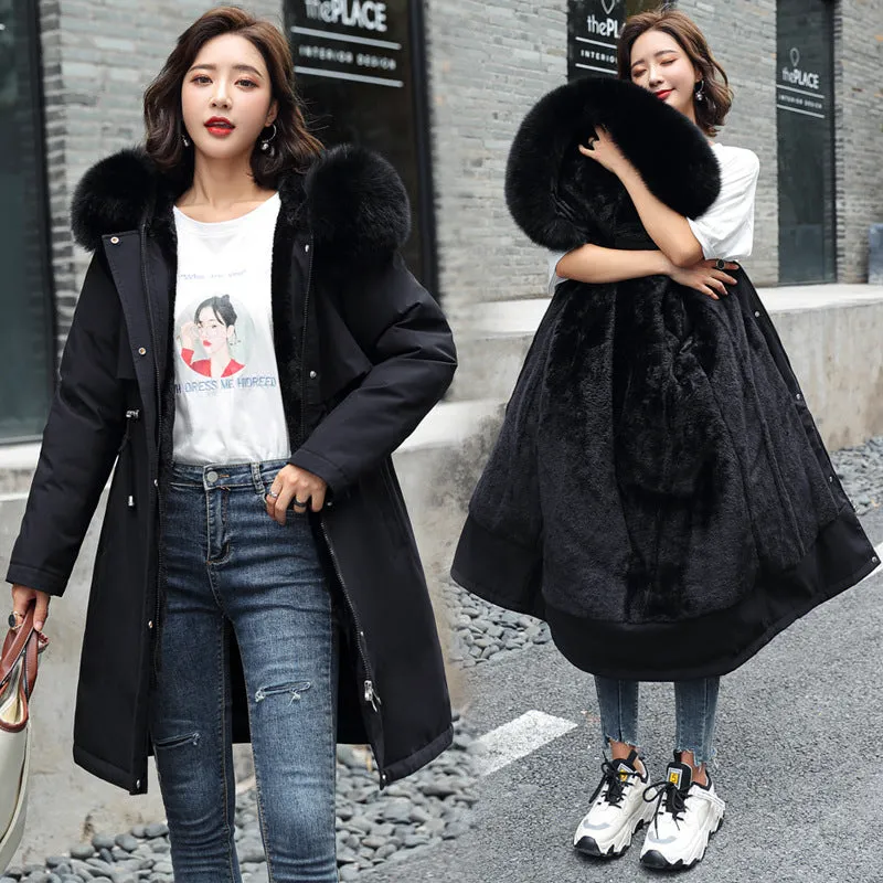 New Style To Overcome The Velvet And Thick Down Cotton Clothes Female Long Korean Version Autumn Winter Waist Hooded Cotton-Padded Jacket Cotton-Padded Jacket - Image 2