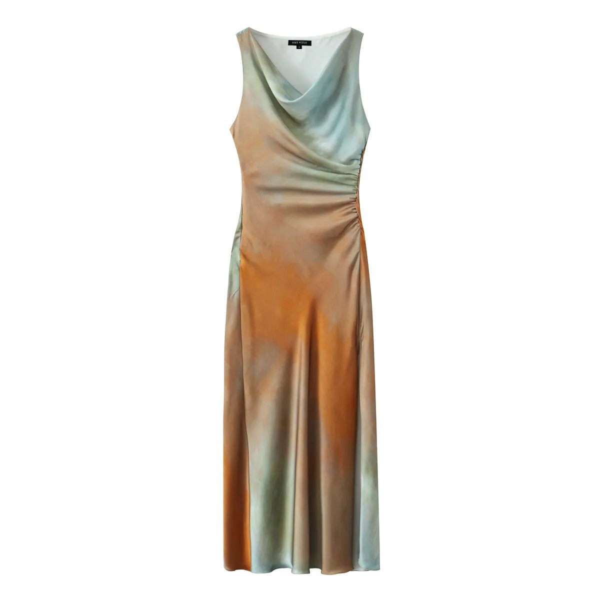 Znbbw Spring Tie-Dye Printed Silk Satin Flute Dress 3031200