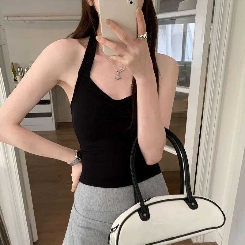 The Sexy Hot Girl Hangs The Neck Suspenders The Vest The Female Summer New Design Feeling Wrinkles The Waist To Show The Thin Inside Wears The Jacket - Image 7