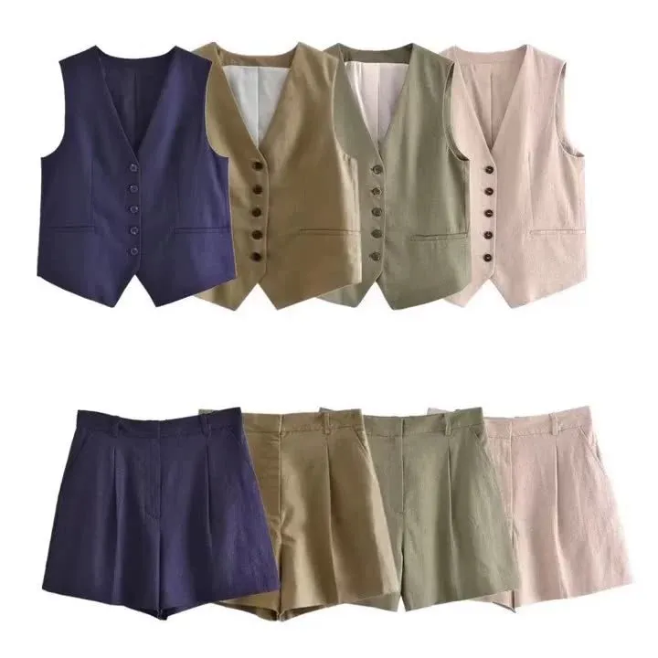 Znbbw Autumn Style New Style Tooling Style Solid Color Slim Vest Shorts Leisure Suit - Image 18