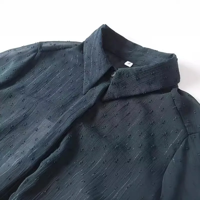 Znbbw 2024 New Ladies' Long-Sleeved Loose Casual Polka-Dot Shirt - Image 4