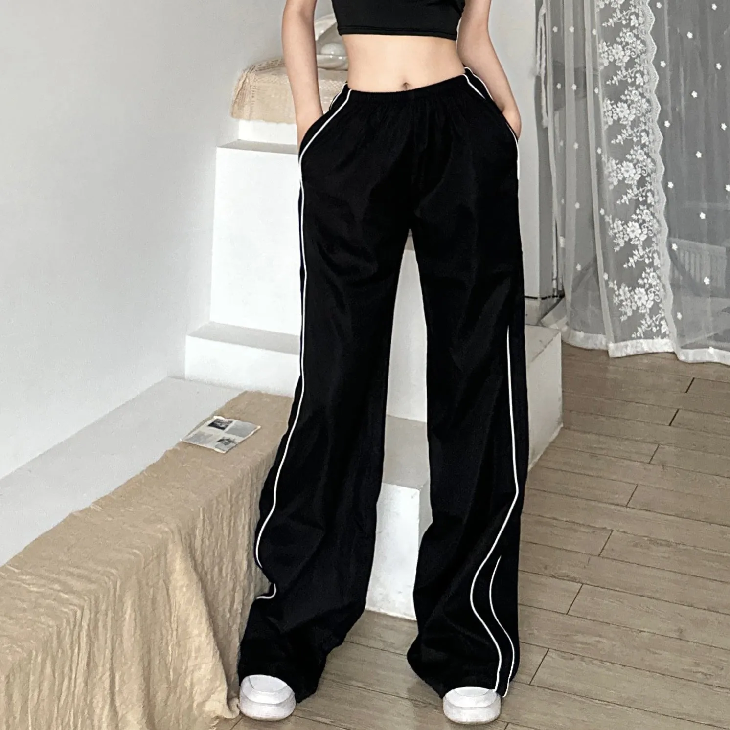 2025 Winter New Products Street High-Waisted, Loose, Thin, Rope-Tied Feet, Sports And Leisure Pants, Long Trousers - Image 5