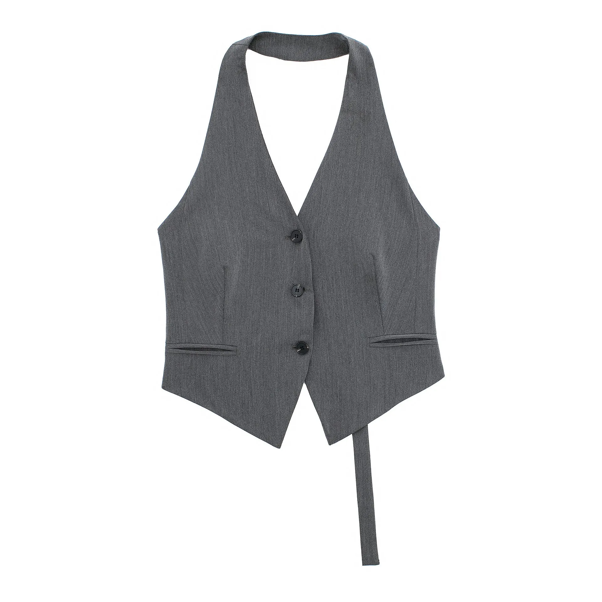 Znbbw New Single-Breasted Shoulder Buckle Collar Halter Vest 7926446