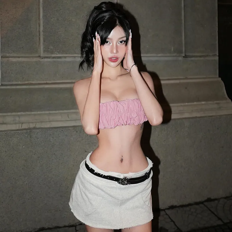 Znbbw Autumn New Sexy Hot Girl Vest Street Trend Slim Chest Pleated Halter Top - Image 3