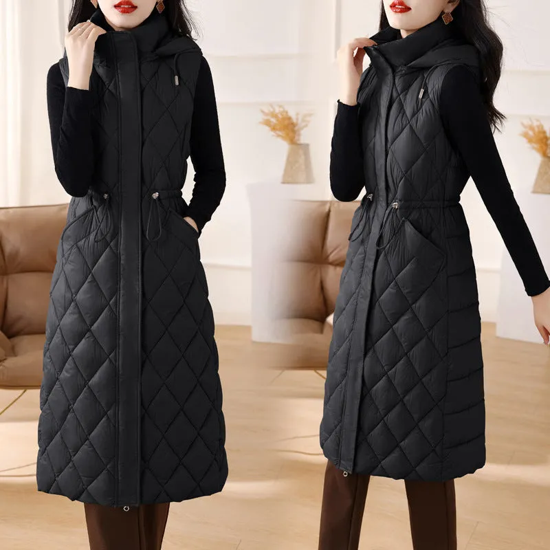 Long Down Cotton Vest Female 2024 New Winter Slim Foreign Style Over The Knee Vest Horse Clip Plus Thick Coat - Image 5