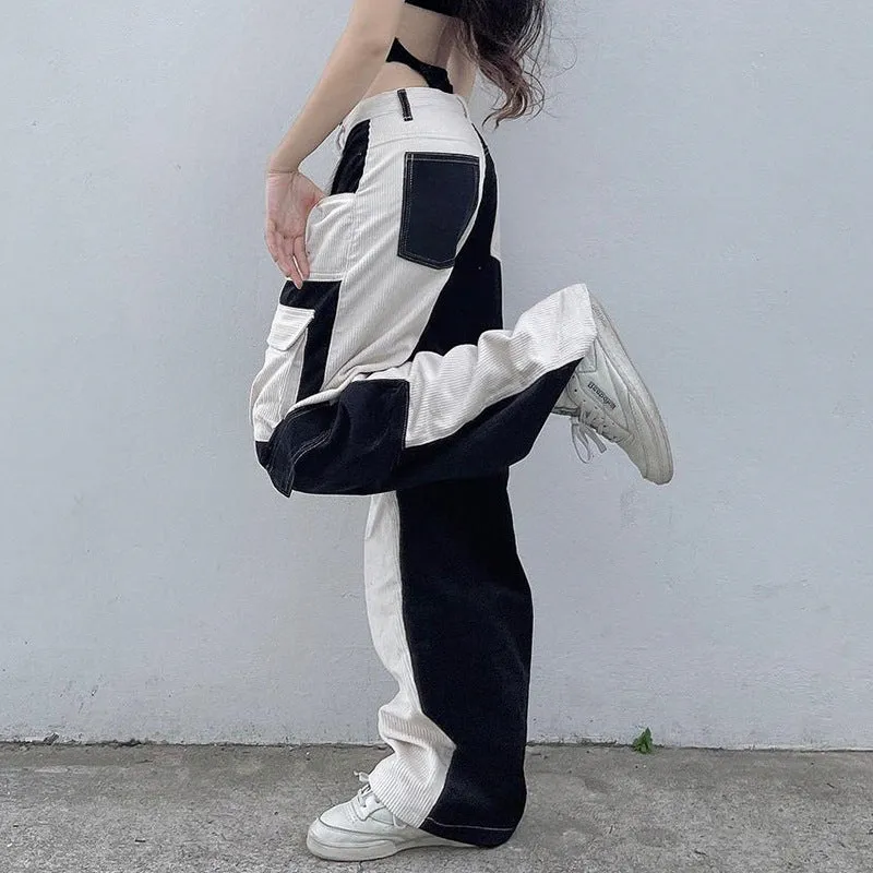 Sports Street Impact Color High-Waisted Corduroy Trousers 2024 Spring And Summer New Multi-Pocket Straight Tube Wide-Leg Tooling - Image 4