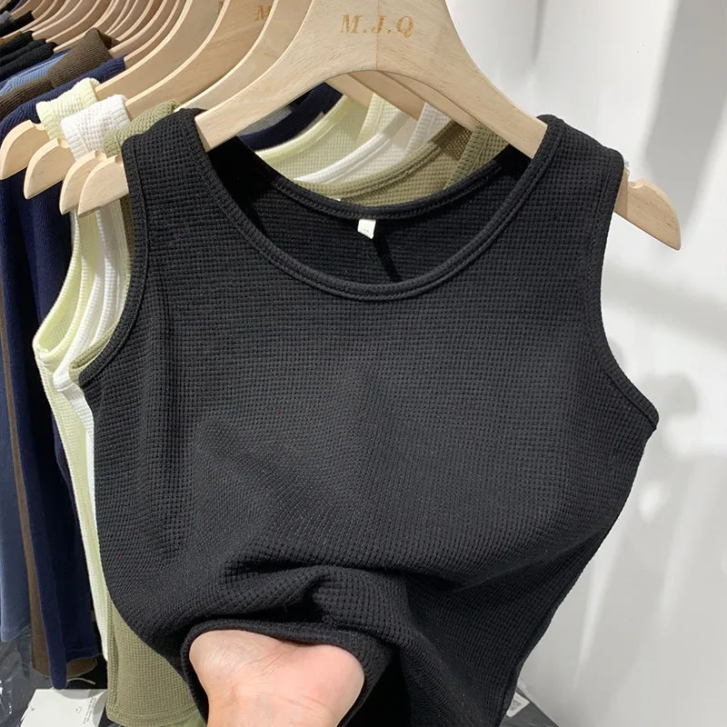 2025 Spring And Summer New Simple Waffle Halter Vest Women's Underwear Loose And Thin Solid Color Blouse - Image 3