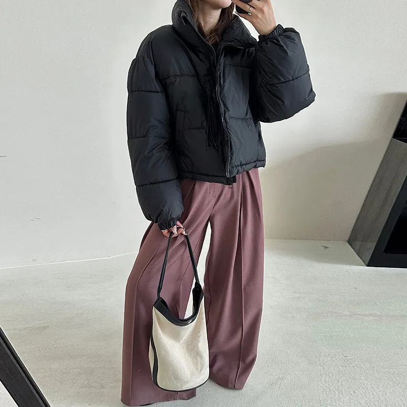 Korea Exports Cotton Clothing Women's Winter 2024 New Style Short Stand Collar Small Thick High Waist Bread Clothing - Image 5