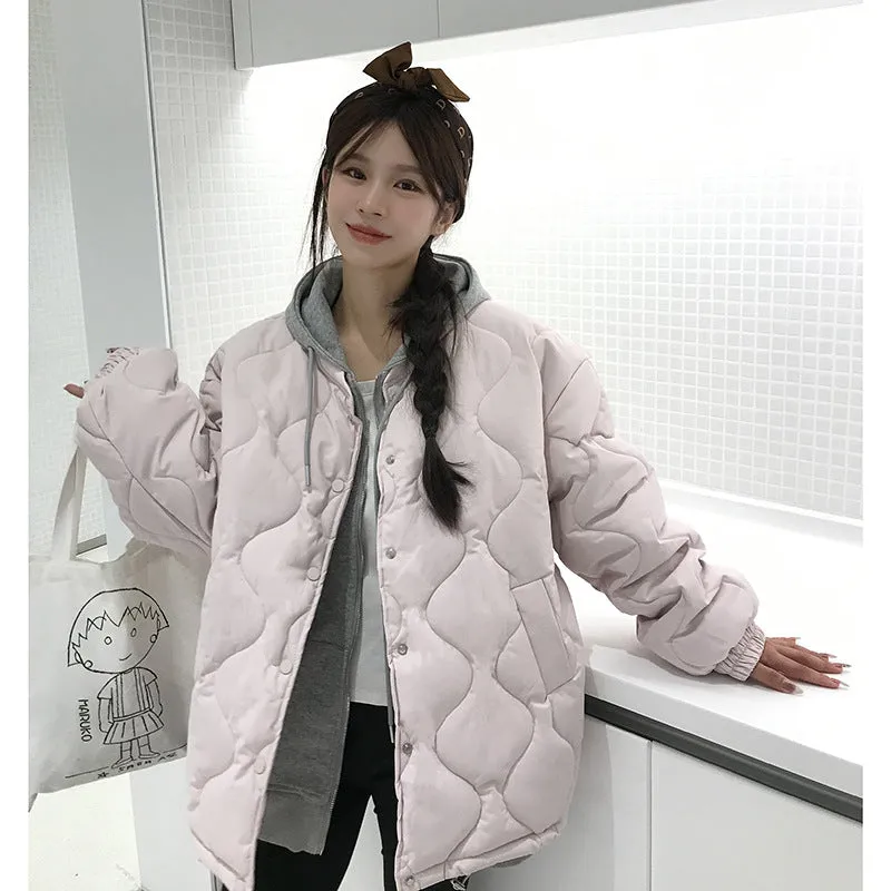 Fragrant Wind Without Collar Diamond Down Cotton Clothes Women Winter Super Good-Looking Short Round Collar Thick Coat Design Sense Cotton-Padded Clothes - Image 2