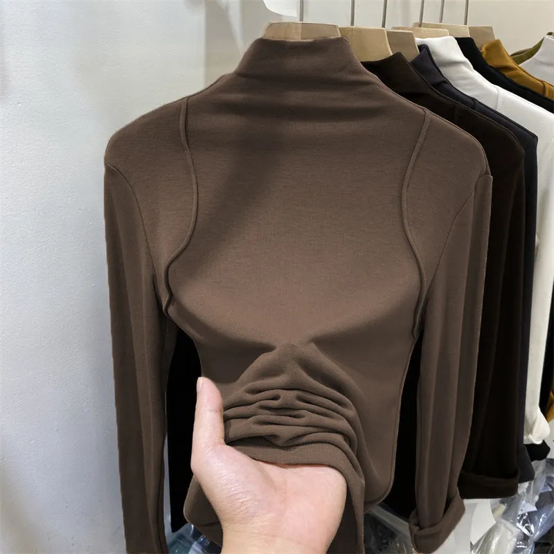 Znbbw Half-High-Necked Bottomed Shirt Lady's New Plush Long-Sleeved T-Shirt In Autumn And Winter - Image 9
