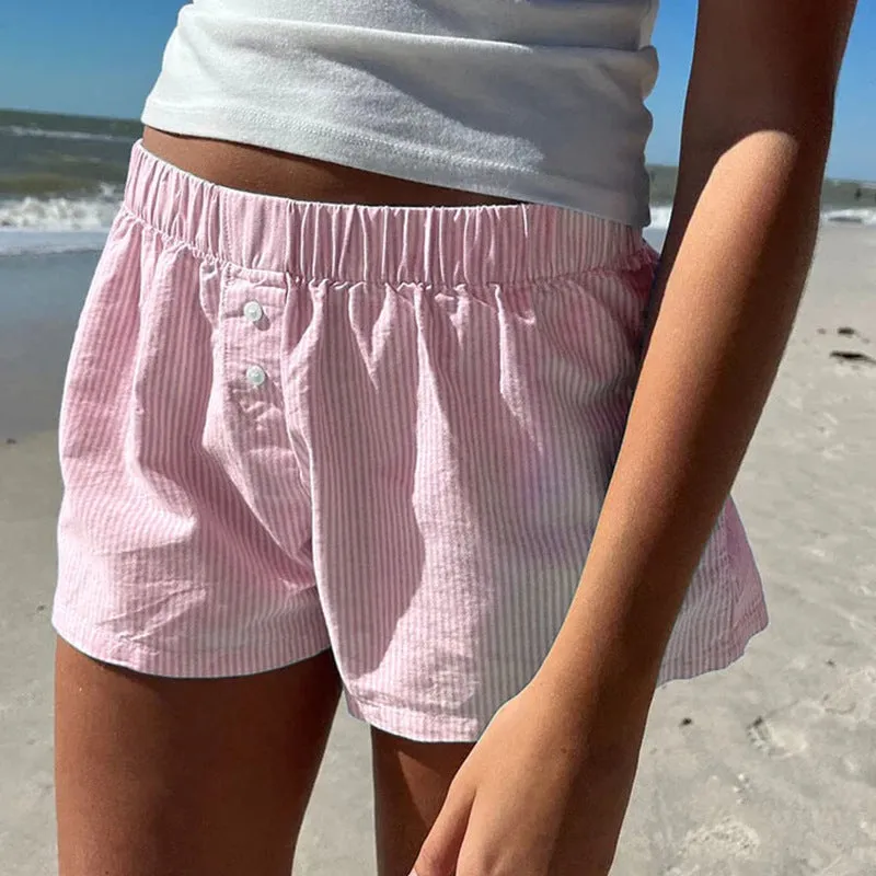 Holiday Style Simple Blue Striped Beach Shorts Loose Waist Sports Home Woven Casual Pants - Image 3