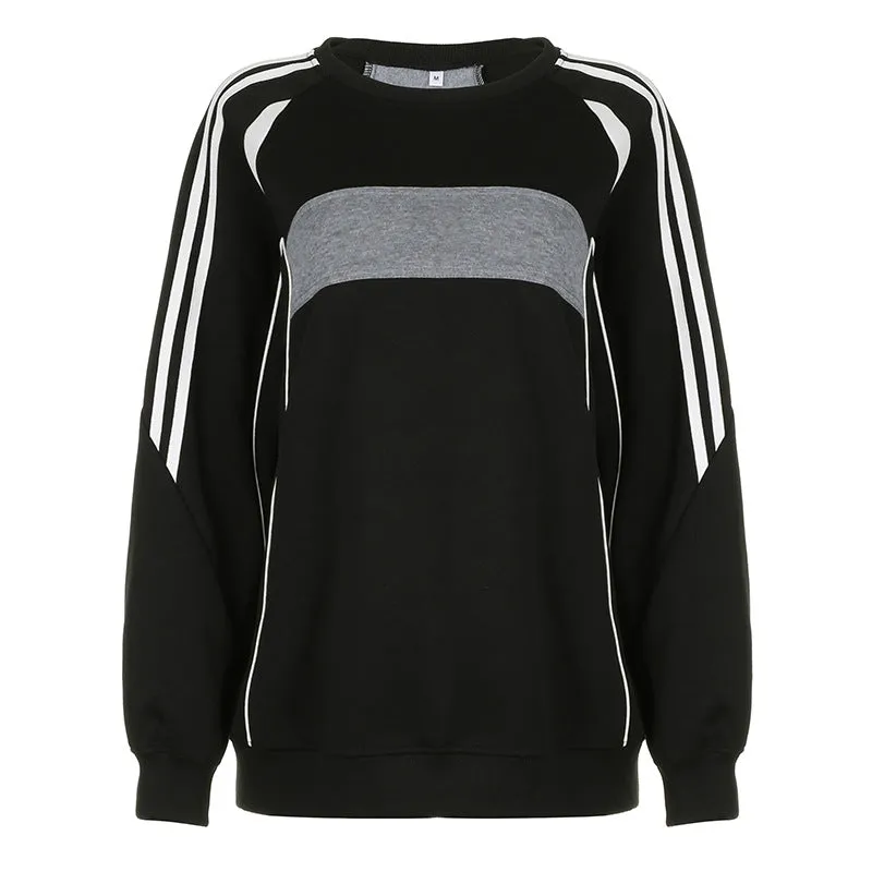 College Style Color Sprouting And Splicing Loose Long-Sleeved Round-Neck Sweater 2025 Autumn New Leisure Sports Jacket - Image 2