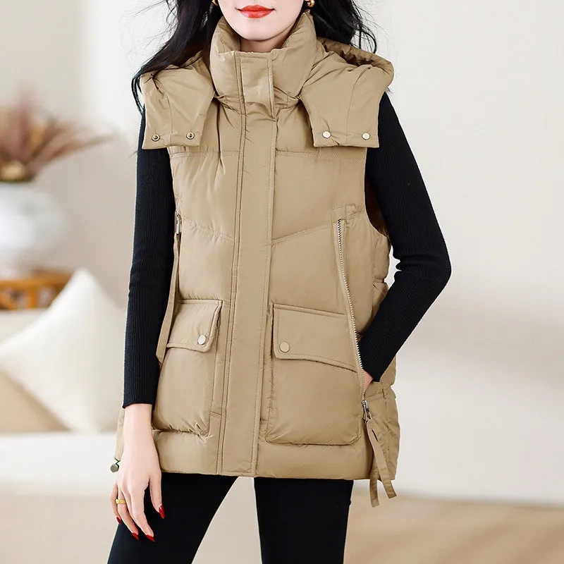 Cotton Vest Female 2024 Autumn And Winter New Korean Version Loose Vest Wearing Vest Collar Horse Clip Thick Jacket - Image 5