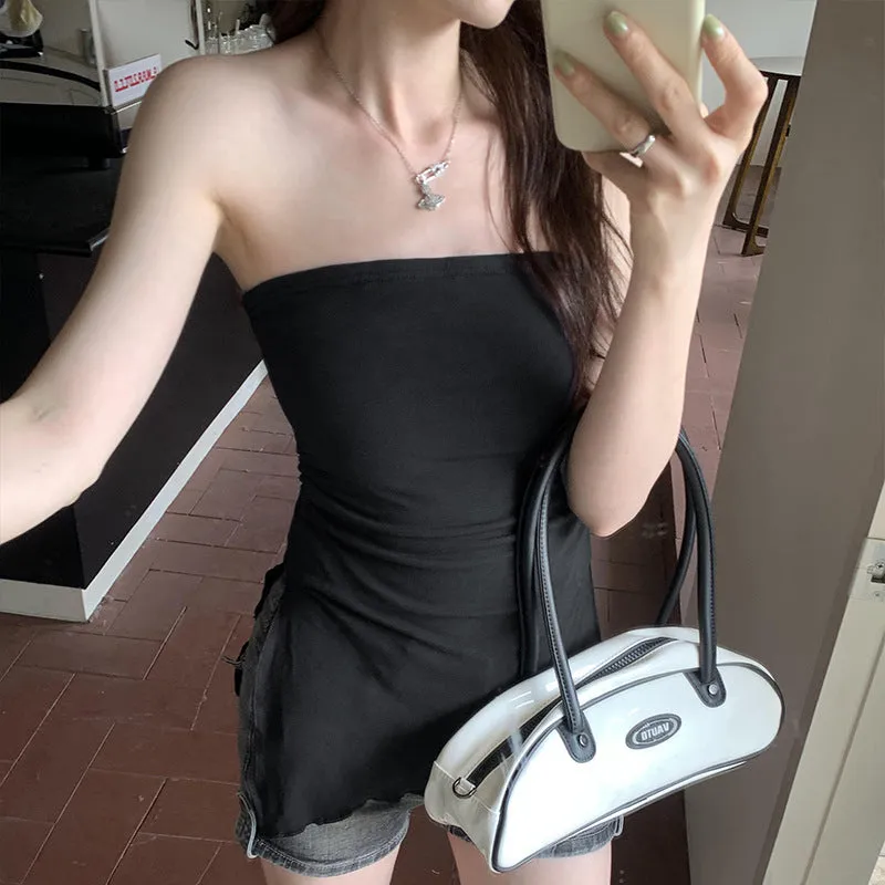 Design Feeling Red Breast Sling Vest Female Summer Minority Fold Fork Slim Body Wear Chest Cushion Top Tide - Image 4