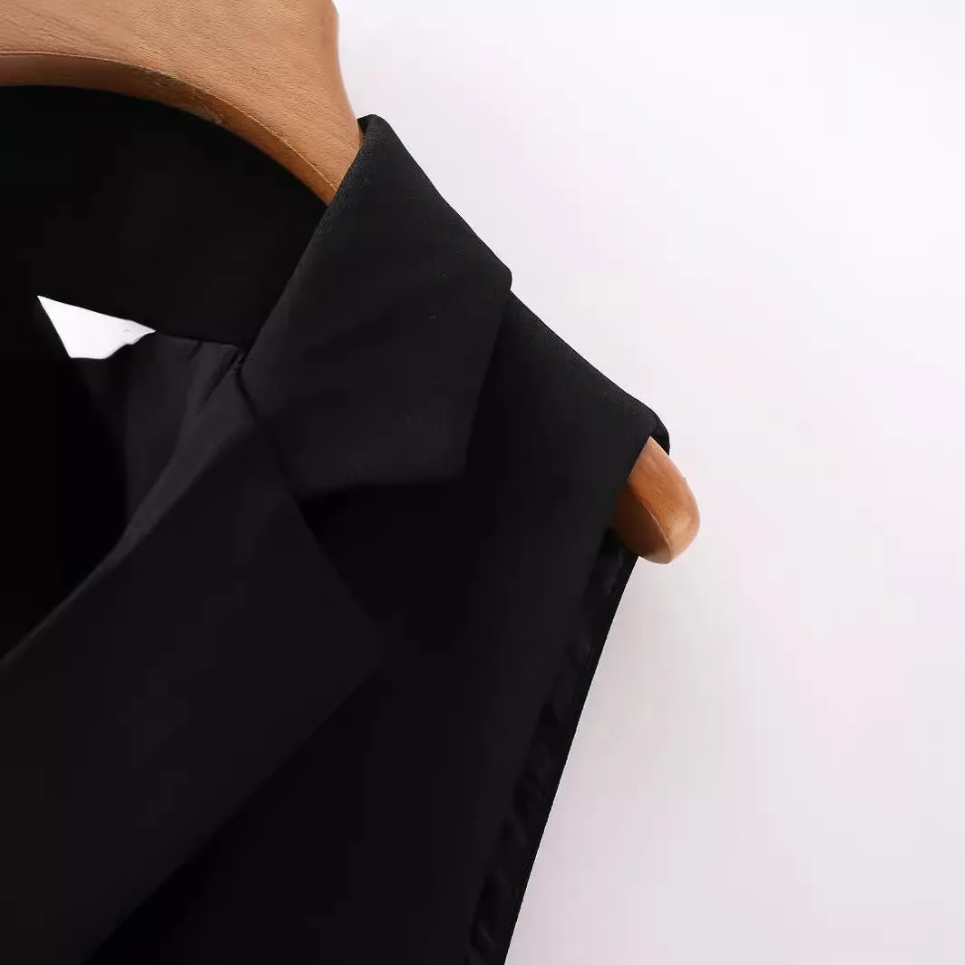 Znbbw 2024 New Vintage Suit Collar Black One Button Cardigan Pure Korean Temperament Commuter Vest - Image 4