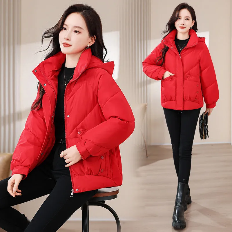 Size 300 Catties Fat MM Cotton Clothes Female Short Style 2024 New Korean Version Loose Cotton-Padded Jacket Fashion Hooded Cotton-Padded Jacket - Image 5