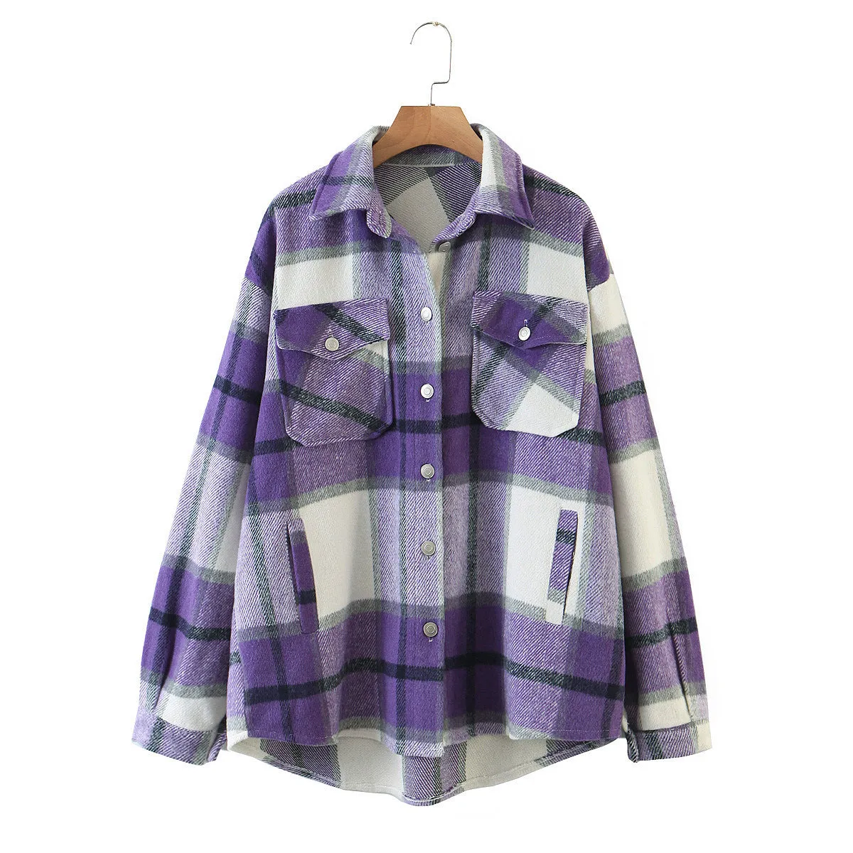 Znbbw Autumn Women's Wear Urban Leisure Woolen Plaid Shirt Jacket - Image 10
