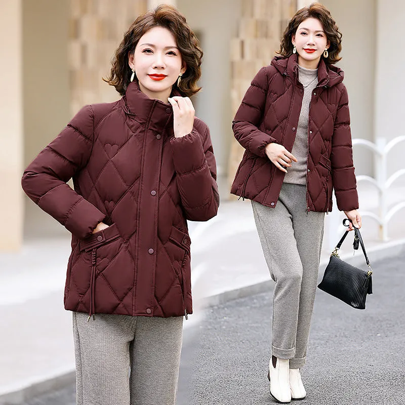 Down Cotton Padded Jacket Women's Warm Cotton Padded Jacket 2024 New Fashion Solid Color Can Take Off The Hat Short Jacket - Image 5