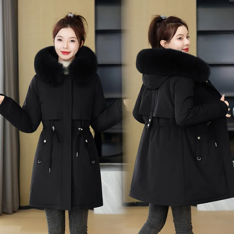 To Overcome The Female Long 2024 New Korean Version Of Fashion Slim Cotton Clothes Winter Plus Velvet And Thick Down Cotton Padded Coat - Image 2