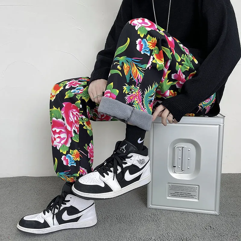 Big Flower Leisure And Velvet Foot Casual Pants Large Size Chinese Wind Peony National Characteristics And Velvet Big Flower Pants - Image 6