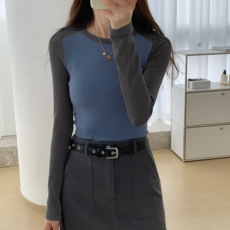 A Long-Sleeved T-Shirt With A Long Sleeved T-Shirt And A Short-Style Early Spring High-Waist Design Blouse - Image 2